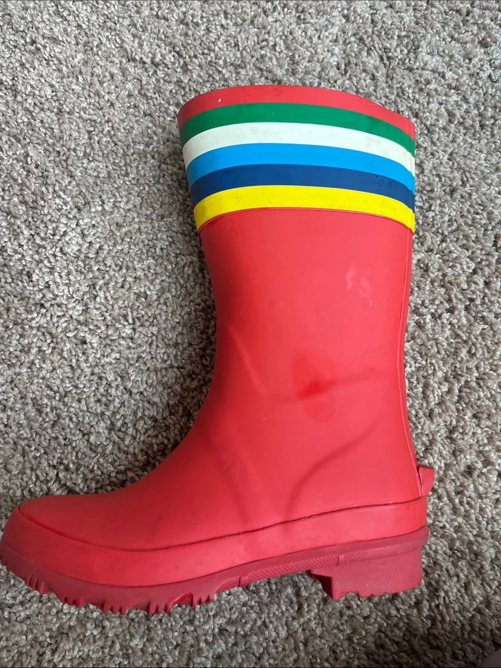 Mini Boden Red Kids Rain Boots with Multicolor Stripes